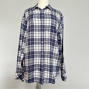 NWT Rails Blue & Cream Plaid Bottom Down Cotton Top Shirt Size Large